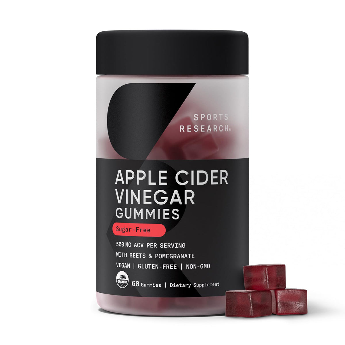 Sports Research Organic Apple Cider Vinegar Gummies – 500 mg, Sugar-Free, 60 Count