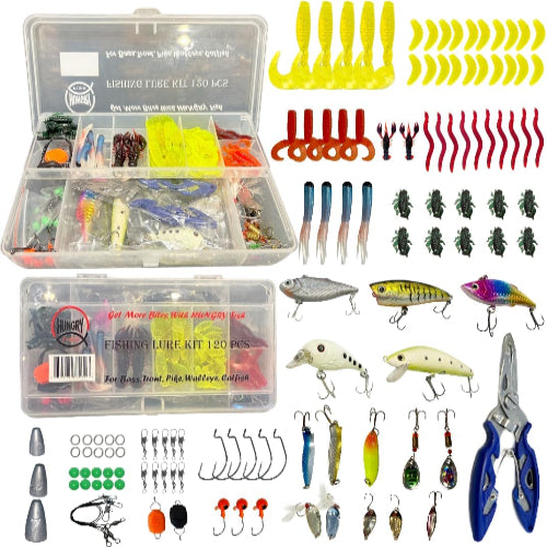 Hungryfish  Complete Fishing Lures Kit with Tackle Box - 120 Packs